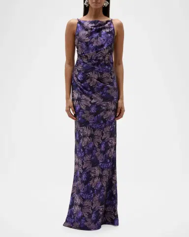 Amsale Cowl-Neck Sleeveless Long Floral Gown | Thumbnail 3 Amsale Cowl-Neck Sleeveless Long Floral Gown | Thumbnail 3