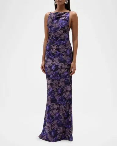 Amsale Cowl-Neck Sleeveless Long Floral Gown | Thumbnail 4 Amsale Cowl-Neck Sleeveless Long Floral Gown | Thumbnail 4