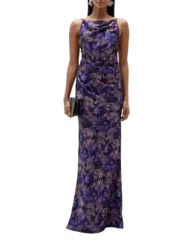 Amsale Cowl-Neck Sleeveless Long Floral Gown | Thumbnail 1 Amsale Cowl-Neck Sleeveless Long Floral Gown | Thumbnail 1