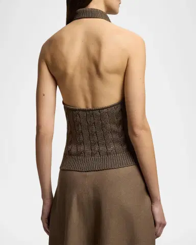 Ralph Lauren Collection High Shine Silk Cable-Knit Top | Thumbnail 2