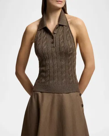 Ralph Lauren Collection High Shine Silk Cable-Knit Top | Thumbnail 3