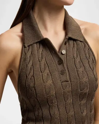 Ralph Lauren Collection High Shine Silk Cable-Knit Top | Thumbnail 4