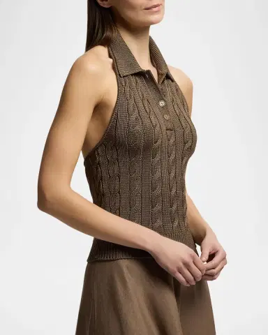 Ralph Lauren Collection High Shine Silk Cable-Knit Top | Thumbnail 5