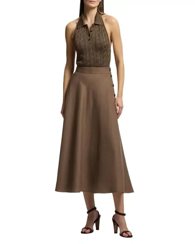 Ralph Lauren Collection Classic Linen A-Line Midi Skirt