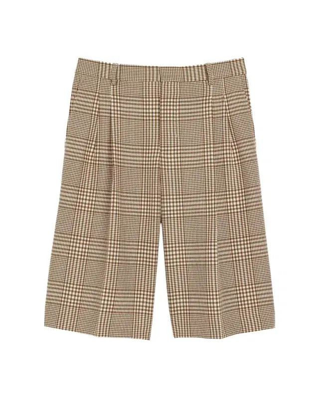 Ami Paris Men 's Plaid Pleated Wool Shorts