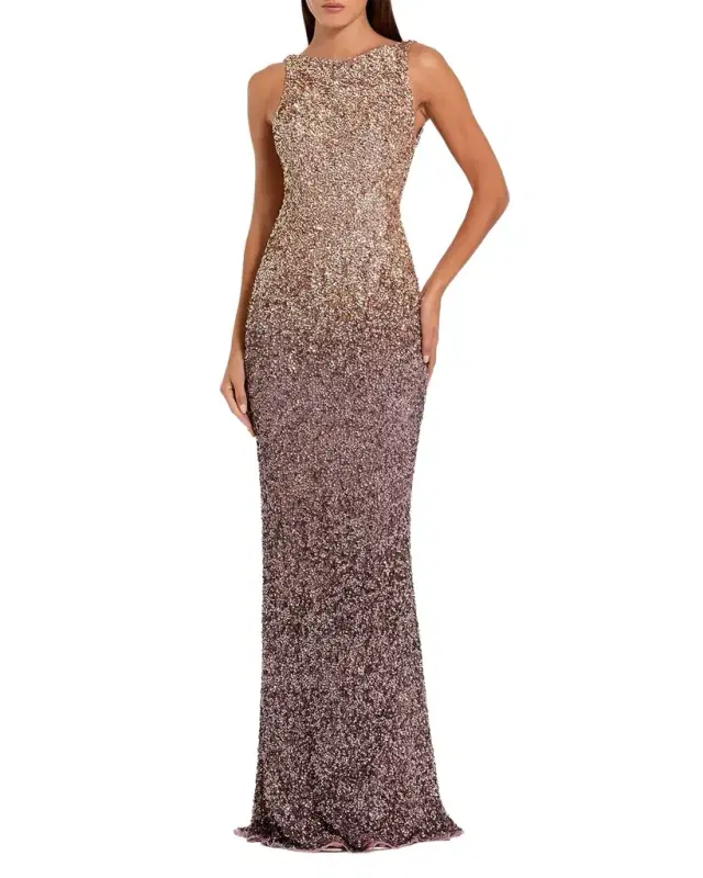 Ombré Sequin Mesh Column Gown