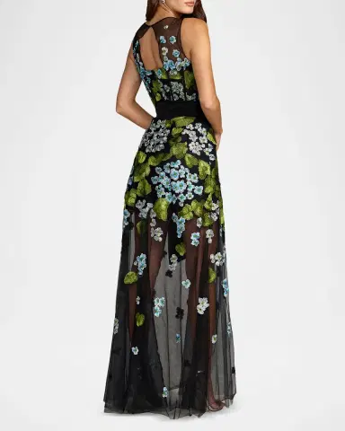 Mac Duggal Floral Embroidered Bow Appliqué Mesh Gown | Thumbnail 2 Mac Duggal Floral Embroidered Bow Appliqué Mesh Gown | Thumbnail 2