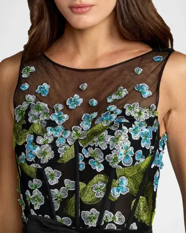 Mac Duggal Floral Embroidered Bow Appliqué Mesh Gown | Thumbnail 3 Mac Duggal Floral Embroidered Bow Appliqué Mesh Gown | Thumbnail 3