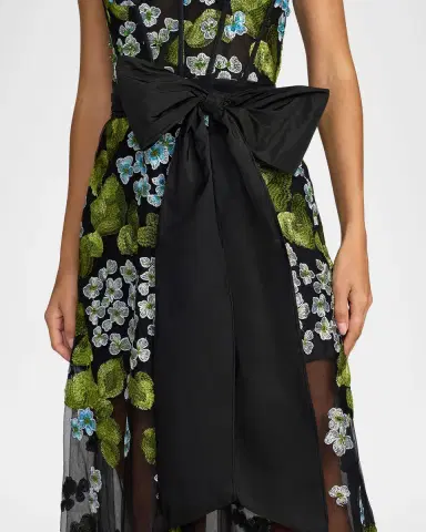 Mac Duggal Floral Embroidered Bow Appliqué Mesh Gown | Thumbnail 4 Mac Duggal Floral Embroidered Bow Appliqué Mesh Gown | Thumbnail 4