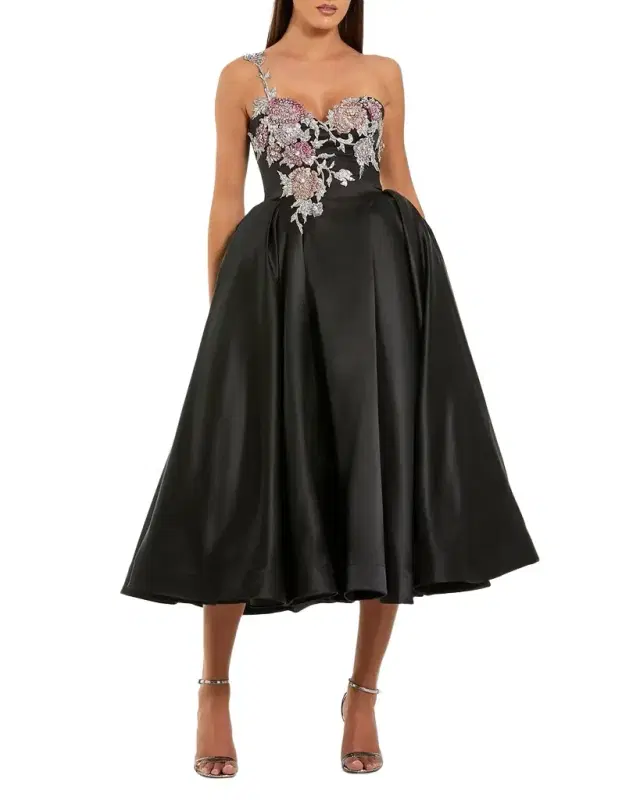 Mac Duggal Cocktail Satin Fit & Flare Midi Dress