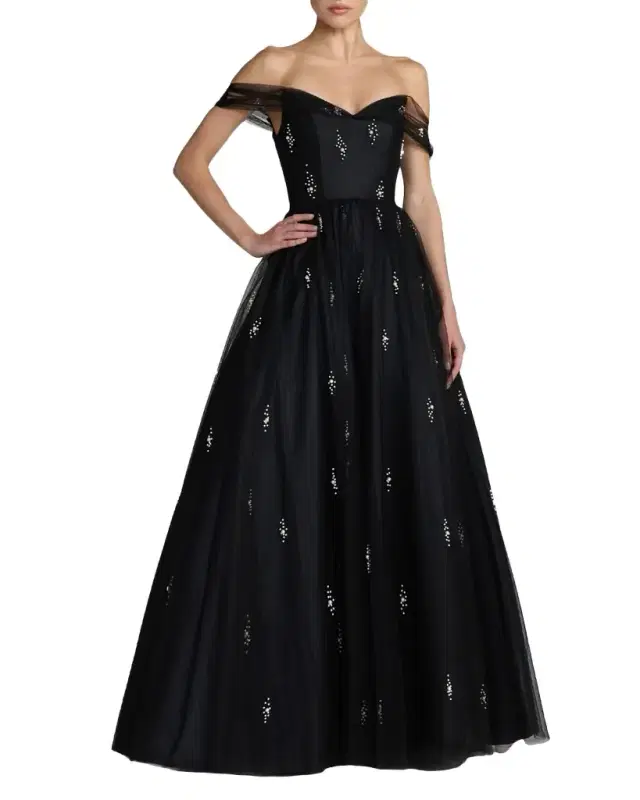 Off-the-Shoulder Pearly Tulle Gown