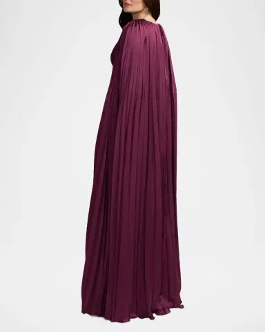 Mac Duggal Metallic Pleated Charmeuse Cape Gown | Thumbnail 2 Mac Duggal Metallic Pleated Charmeuse Cape Gown | Thumbnail 2