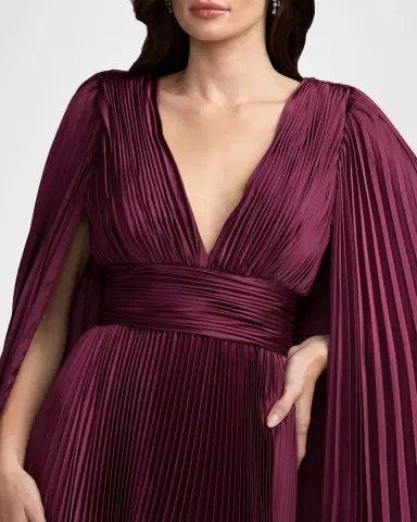 Mac Duggal Metallic Pleated Charmeuse Cape Gown | Thumbnail 3 Mac Duggal Metallic Pleated Charmeuse Cape Gown | Thumbnail 3