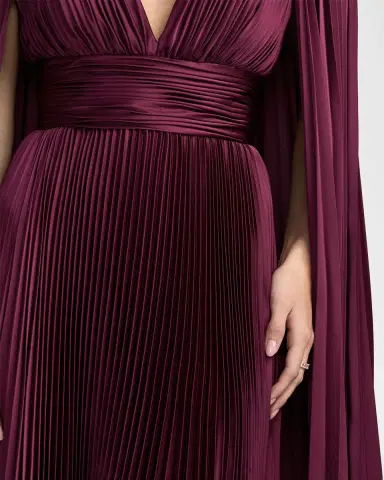 Mac Duggal Metallic Pleated Charmeuse Cape Gown | Thumbnail 4 Mac Duggal Metallic Pleated Charmeuse Cape Gown | Thumbnail 4