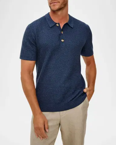 RAILS Men's Nathan Textured Cotton & Cashmere Polo Shirt | Thumbnail 3