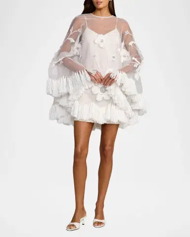 Mac Duggal Sheer Appliqué-Cape Mini Dress | Thumbnail 2 Mac Duggal Sheer Appliqué-Cape Mini Dress | Thumbnail 2