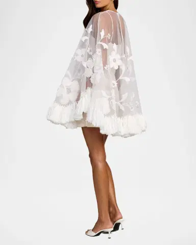 Mac Duggal Sheer Appliqué-Cape Mini Dress | Thumbnail 3 Mac Duggal Sheer Appliqué-Cape Mini Dress | Thumbnail 3