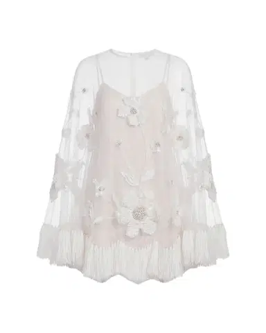 Mac Duggal Sheer Appliqué-Cape Mini Dress | Thumbnail 1 Mac Duggal Sheer Appliqué-Cape Mini Dress | Thumbnail 1