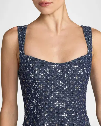 Mac Duggal Sleeveless Sequined Denim Midi Dress | Thumbnail 3 Mac Duggal Sleeveless Sequined Denim Midi Dress | Thumbnail 3