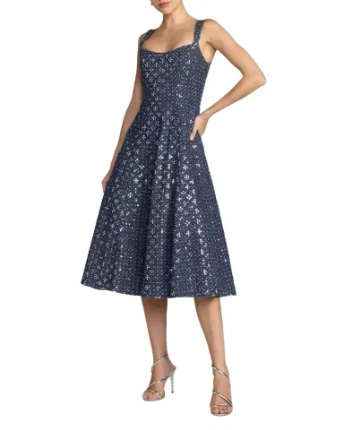 Mac Duggal Sleeveless Sequined Denim Midi Dress | Thumbnail 1 Mac Duggal Sleeveless Sequined Denim Midi Dress | Thumbnail 1