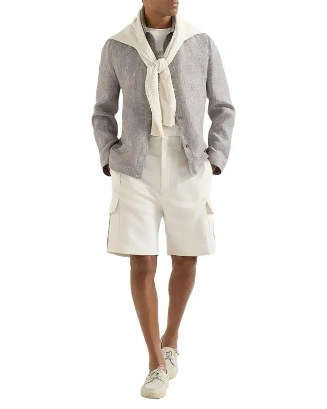 Brunello Cucinelli Men 's Linen and Hemp Diagonal Outerwear Jacket