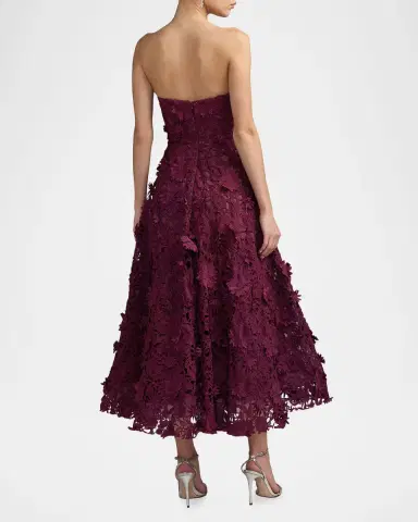 Mac Duggal Floral Lace A-Line Strapless Midi Dress | Thumbnail 2 Mac Duggal Floral Lace A-Line Strapless Midi Dress | Thumbnail 2