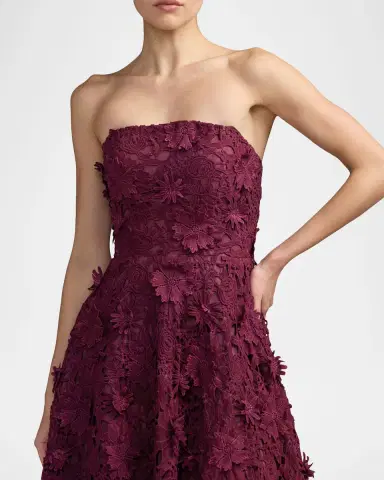 Mac Duggal Floral Lace A-Line Strapless Midi Dress | Thumbnail 3 Mac Duggal Floral Lace A-Line Strapless Midi Dress | Thumbnail 3