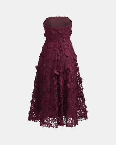 Mac Duggal Floral Lace A-Line Strapless Midi Dress | Thumbnail 4 Mac Duggal Floral Lace A-Line Strapless Midi Dress | Thumbnail 4