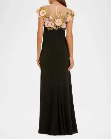 Mac Duggal Floral Illusion Mesh Column Gown | Thumbnail 2 Mac Duggal Floral Illusion Mesh Column Gown | Thumbnail 2