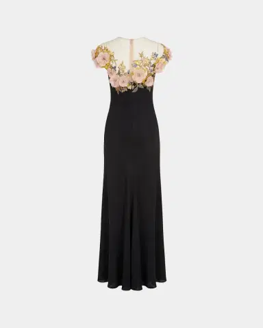 Mac Duggal Floral Illusion Mesh Column Gown | Thumbnail 4 Mac Duggal Floral Illusion Mesh Column Gown | Thumbnail 4