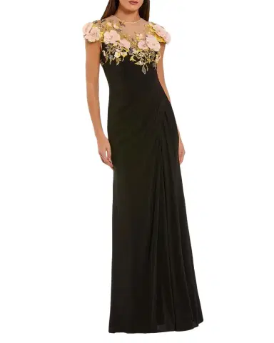 Mac Duggal Floral Illusion Mesh Column Gown | Thumbnail 1 Mac Duggal Floral Illusion Mesh Column Gown | Thumbnail 1