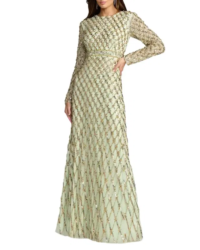 Mac Duggal Sequined Lattice Column Gown