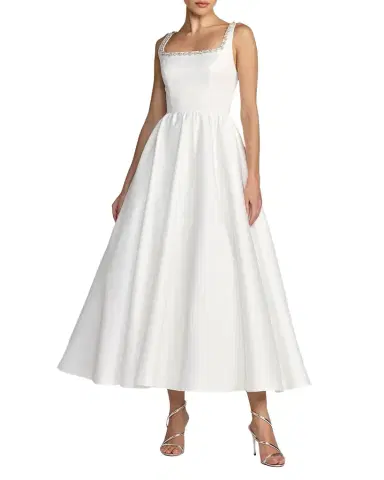 Mac Duggal Beaded Satin A-Line Midi Dress | Thumbnail 1