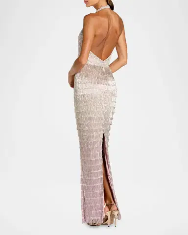 Mac Duggal Beaded Fringed Halter Gown | Thumbnail 2 Mac Duggal Beaded Fringed Halter Gown | Thumbnail 2