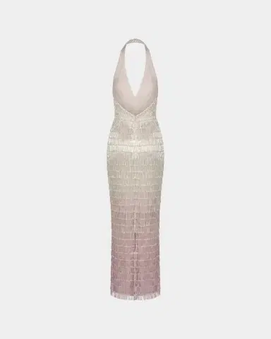 Mac Duggal Beaded Fringed Halter Gown | Thumbnail 4 Mac Duggal Beaded Fringed Halter Gown | Thumbnail 4