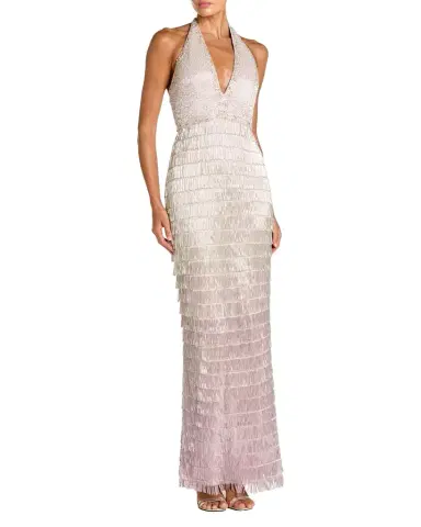 Mac Duggal Beaded Fringed Halter Gown | Thumbnail 1 Mac Duggal Beaded Fringed Halter Gown | Thumbnail 1