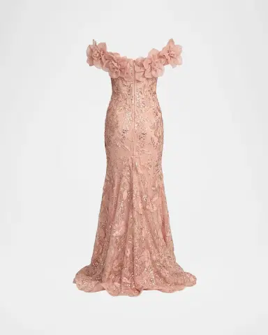 Mac Duggal Floral Embroidered Trumpet Gown | Thumbnail 4 Mac Duggal Floral Embroidered Trumpet Gown | Thumbnail 4