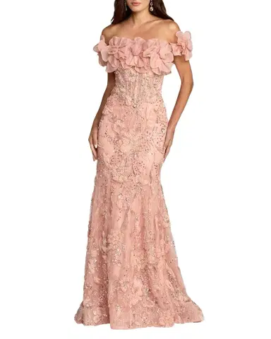 Mac Duggal Floral Embroidered Trumpet Gown | Thumbnail 1 Mac Duggal Floral Embroidered Trumpet Gown | Thumbnail 1