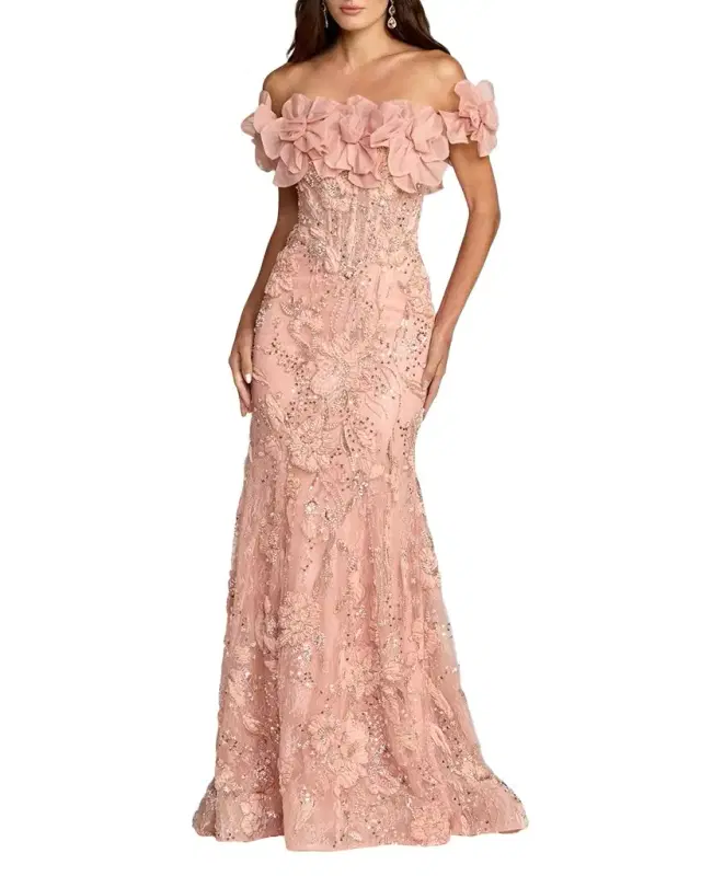Floral Embroidered Trumpet Gown