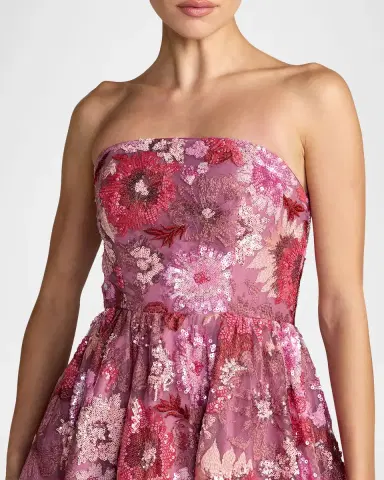 Mac Duggal Floral Sequinned A-Line Midi Dress | Thumbnail 3 Mac Duggal Floral Sequinned A-Line Midi Dress | Thumbnail 3