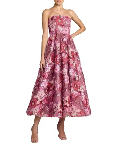 Mac Duggal Floral Sequinned A-Line Midi Dress | Thumbnail 1 Mac Duggal Floral Sequinned A-Line Midi Dress | Thumbnail 1