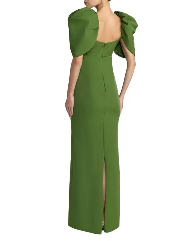 Mac Duggal Puff Sleeve Crepe Column Gown