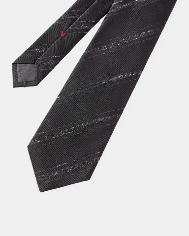 Brunello Cucinelli Men's Slubbed Stripe Silk and Cotton Tie | Thumbnail 3 Brunello Cucinelli Men's Slubbed Stripe Silk and Cotton Tie | Thumbnail 3