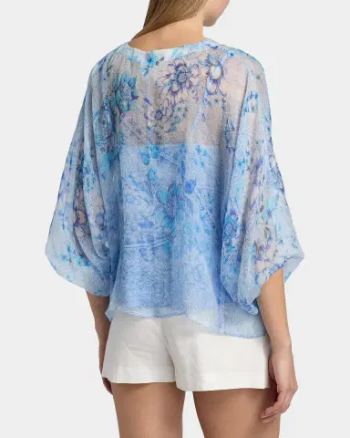Johnny Was Harlyn Floral-Print Silk Blouse | Thumbnail 2
