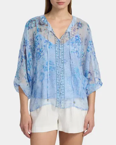 Johnny Was Harlyn Floral-Print Silk Blouse | Thumbnail 3