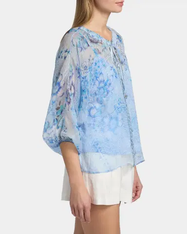 Johnny Was Harlyn Floral-Print Silk Blouse | Thumbnail 6