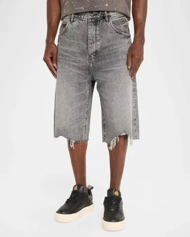 PURPLE Men's High Summer Distressed Asymmetric Denim Shorts | Thumbnail 3 PURPLE Men's High Summer Distressed Asymmetric Denim Shorts | Thumbnail 3