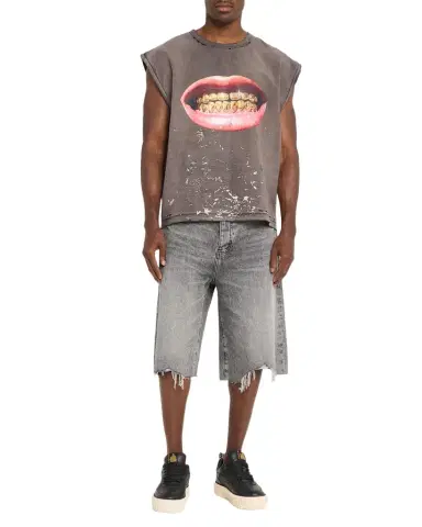 PURPLE Men's High Summer Distressed Asymmetric Denim Shorts | Thumbnail 1 PURPLE Men's High Summer Distressed Asymmetric Denim Shorts | Thumbnail 1