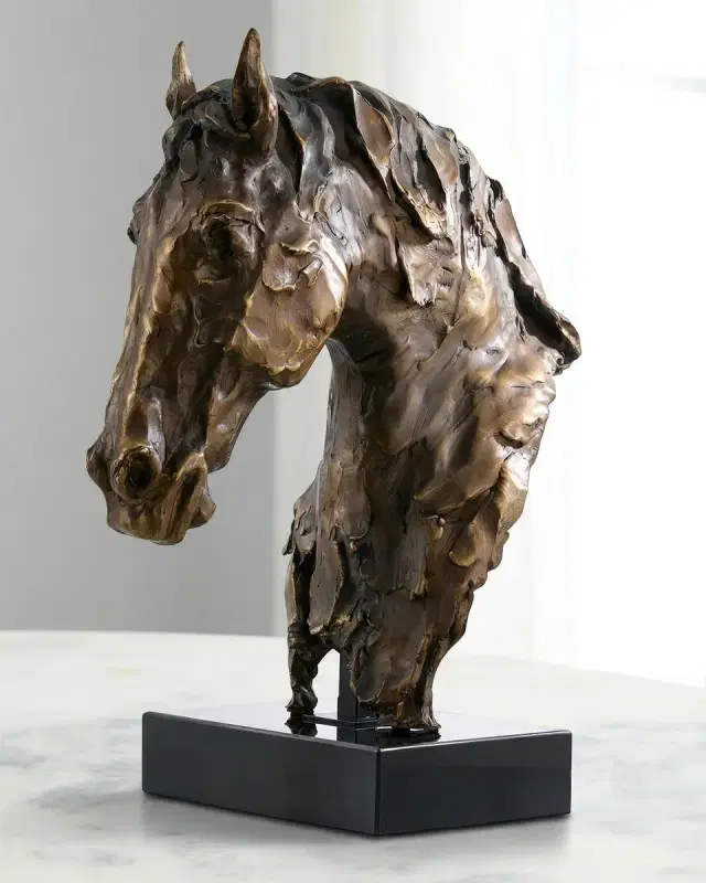 John-Richard Collection Horse Bust on Marble Sculpture
