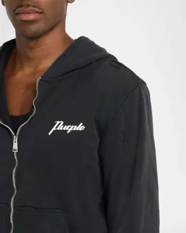 PURPLE Men's Logo Cotton Distressed Shrunken Hoodie | Thumbnail 4